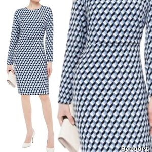 Diane Von Furstenberg SILK Cleo Shift Dress Harlequin Ivory Print Long Sleeve 8